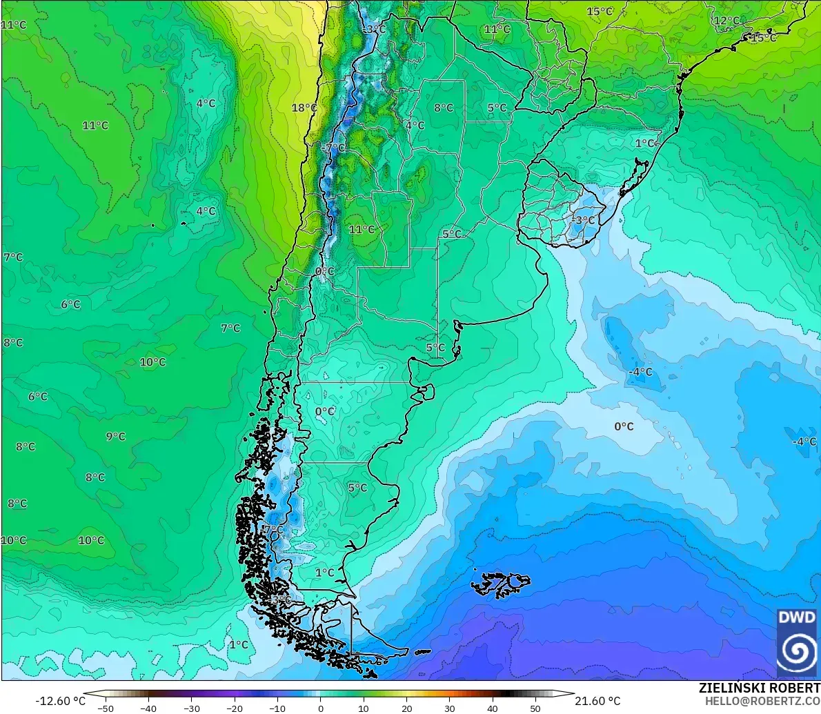 ICON modelo - Argentina, Temperatura a 850 hPa