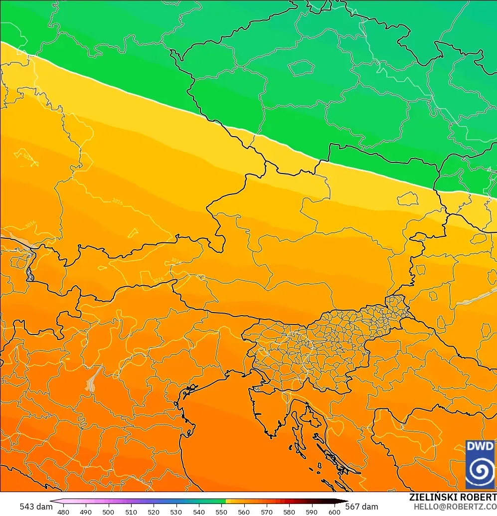 ICON modelo - Áustria, Altura geopotencial a 500 hPa