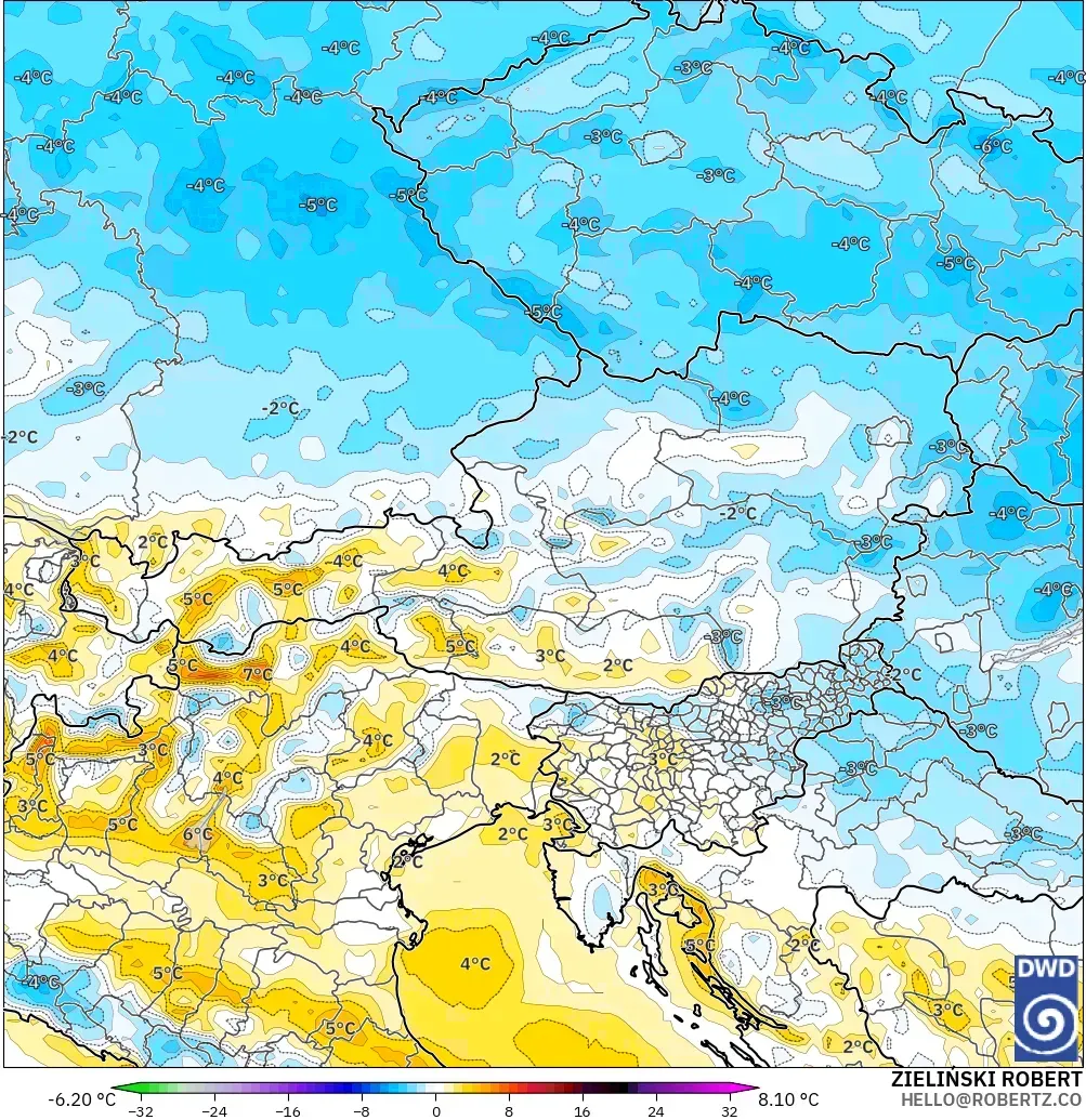 ICON modelo - Áustria, Anomalia de temperatura a 2 m