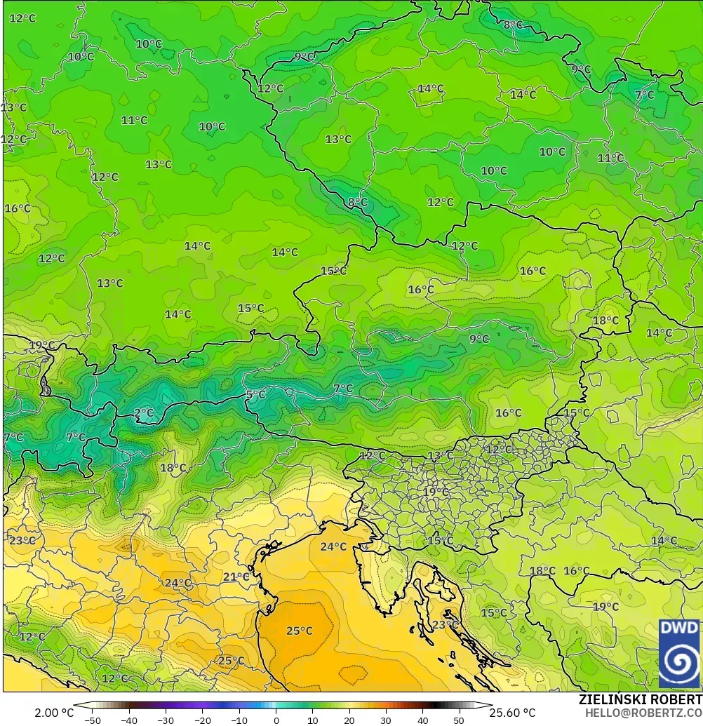 ICON modelo - Áustria, Temperatura a 2 m