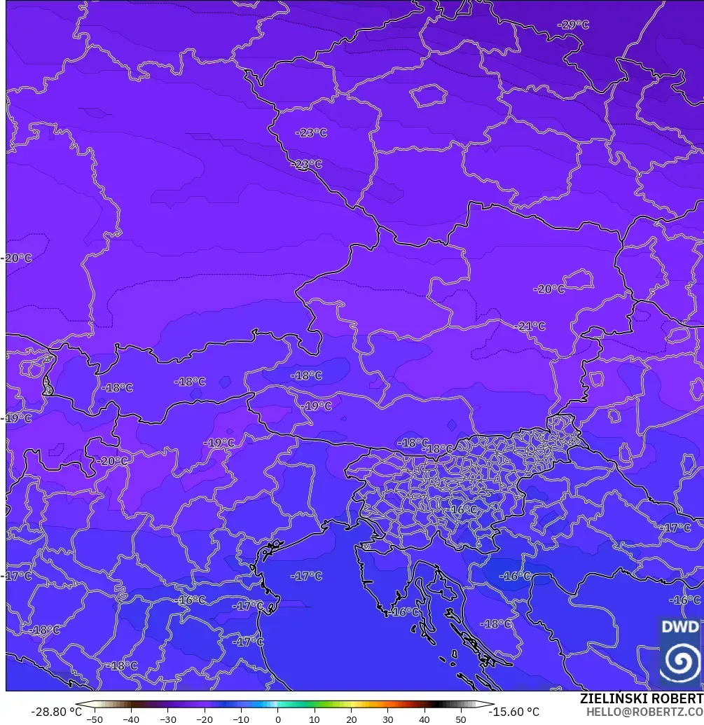 ICON modelo - Áustria, Temperatura a 500 hPa
