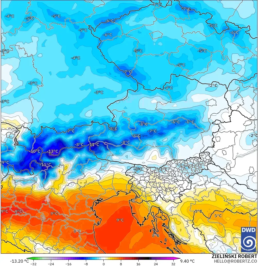ICON modelo - Áustria, Anomalia de temperatura a 850 hPa