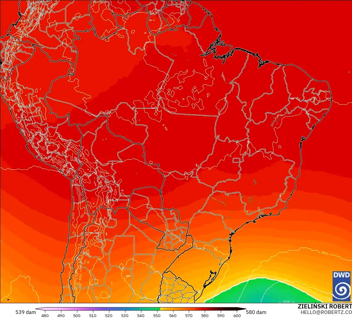 ICON modelo - Brasil, Altura geopotencial a 500 hPa