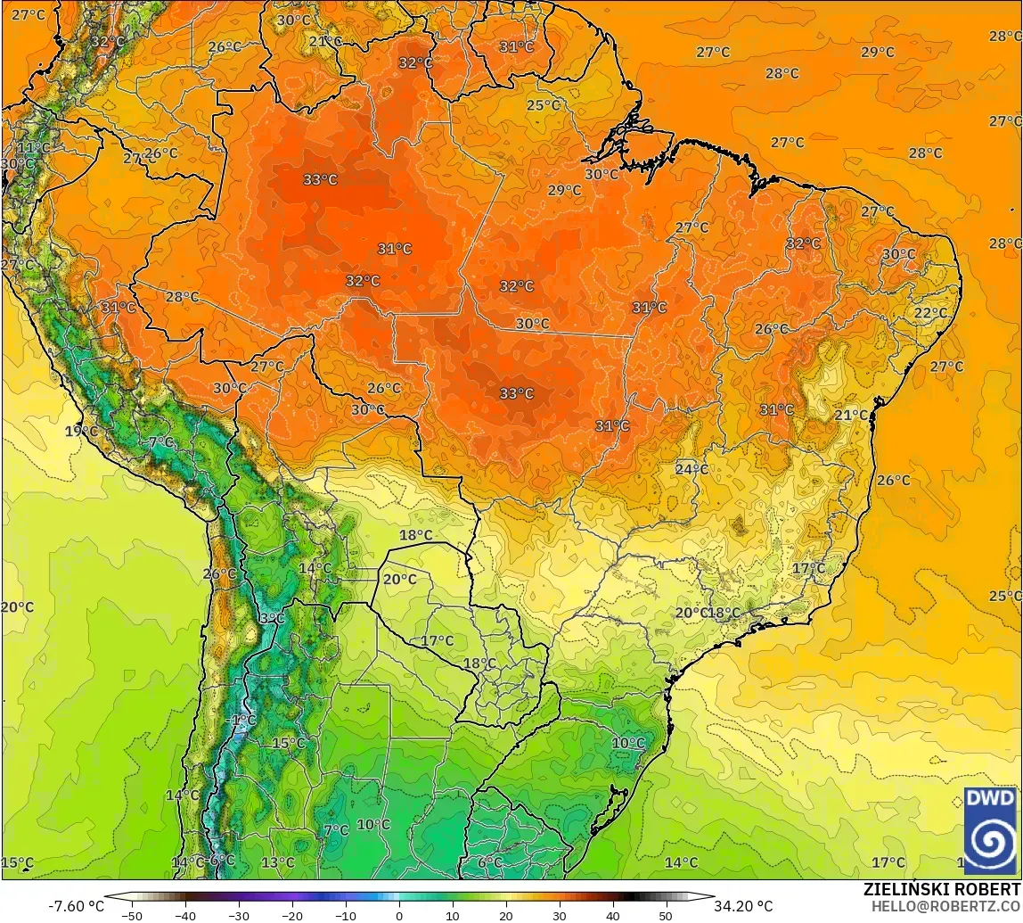 ICON modelo - Brasil, Temperatura a 2 m