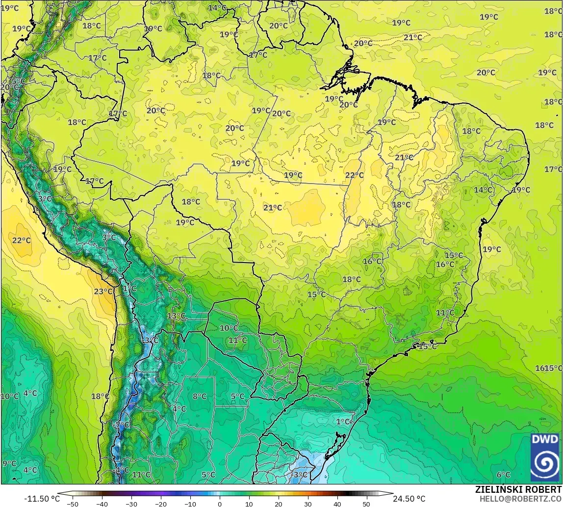 ICON modelo - Brasil, Temperatura a 850 hPa