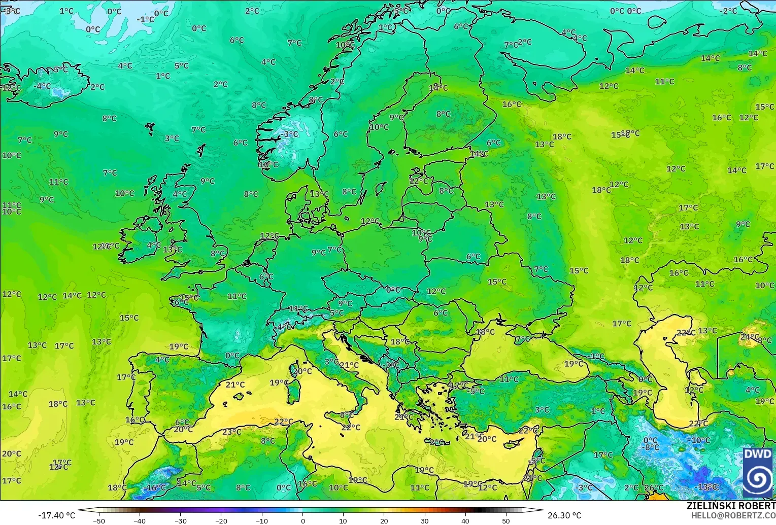 ICON modelo - Europa, Ponto de orvalho a 2 m