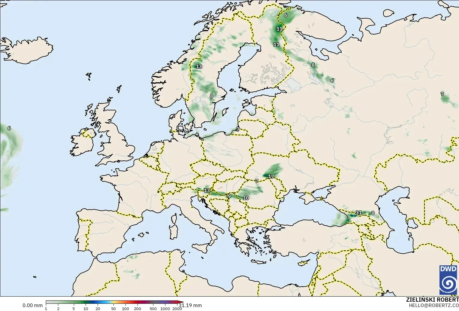 ICON modelo - Europa, Acúmulo de precipitação