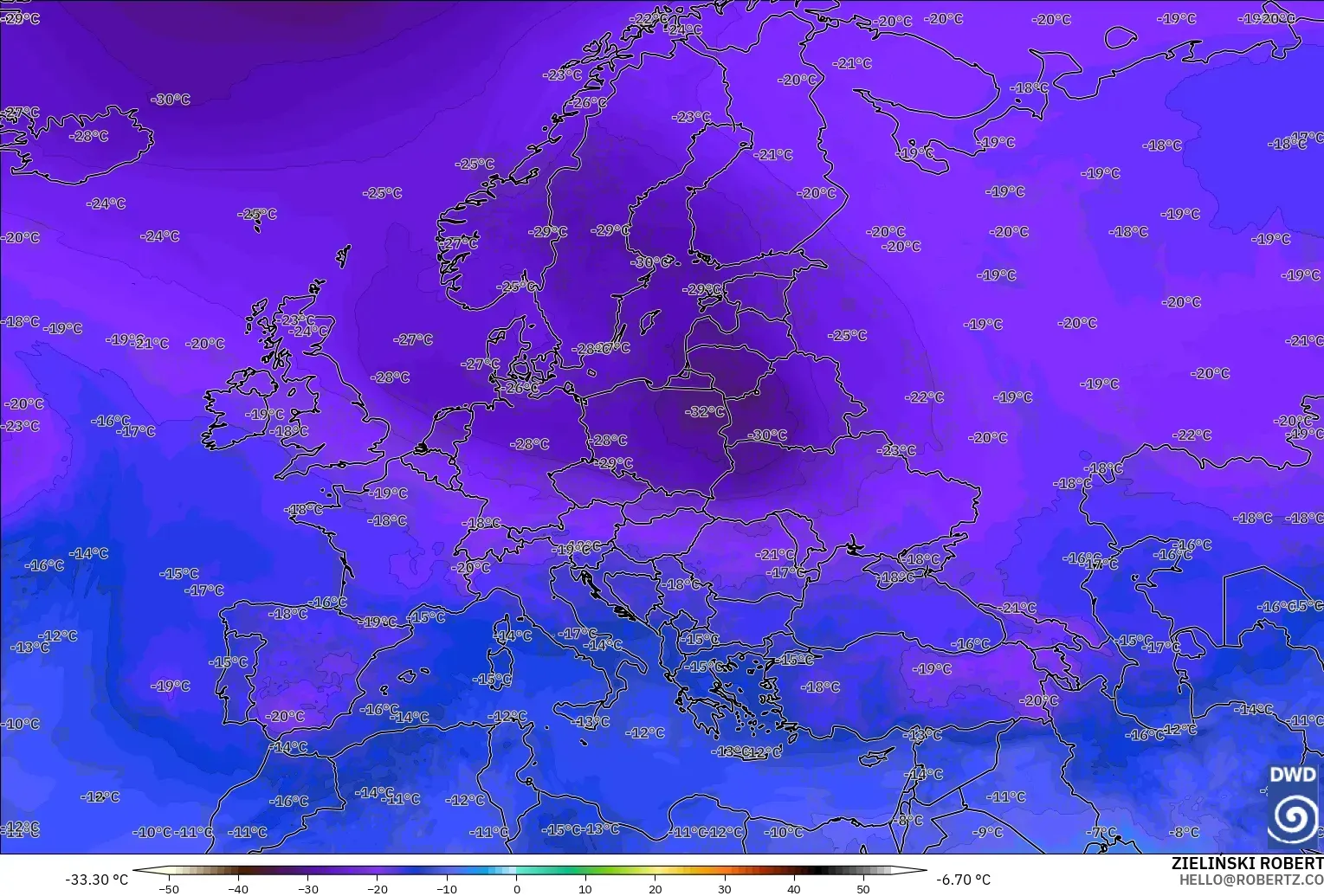 ICON modelo - Europa, Temperatura a 500 hPa