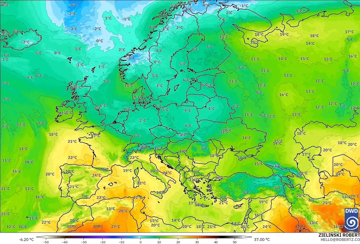 ICON modelo - Europa, Temperatura a 850 hPa
