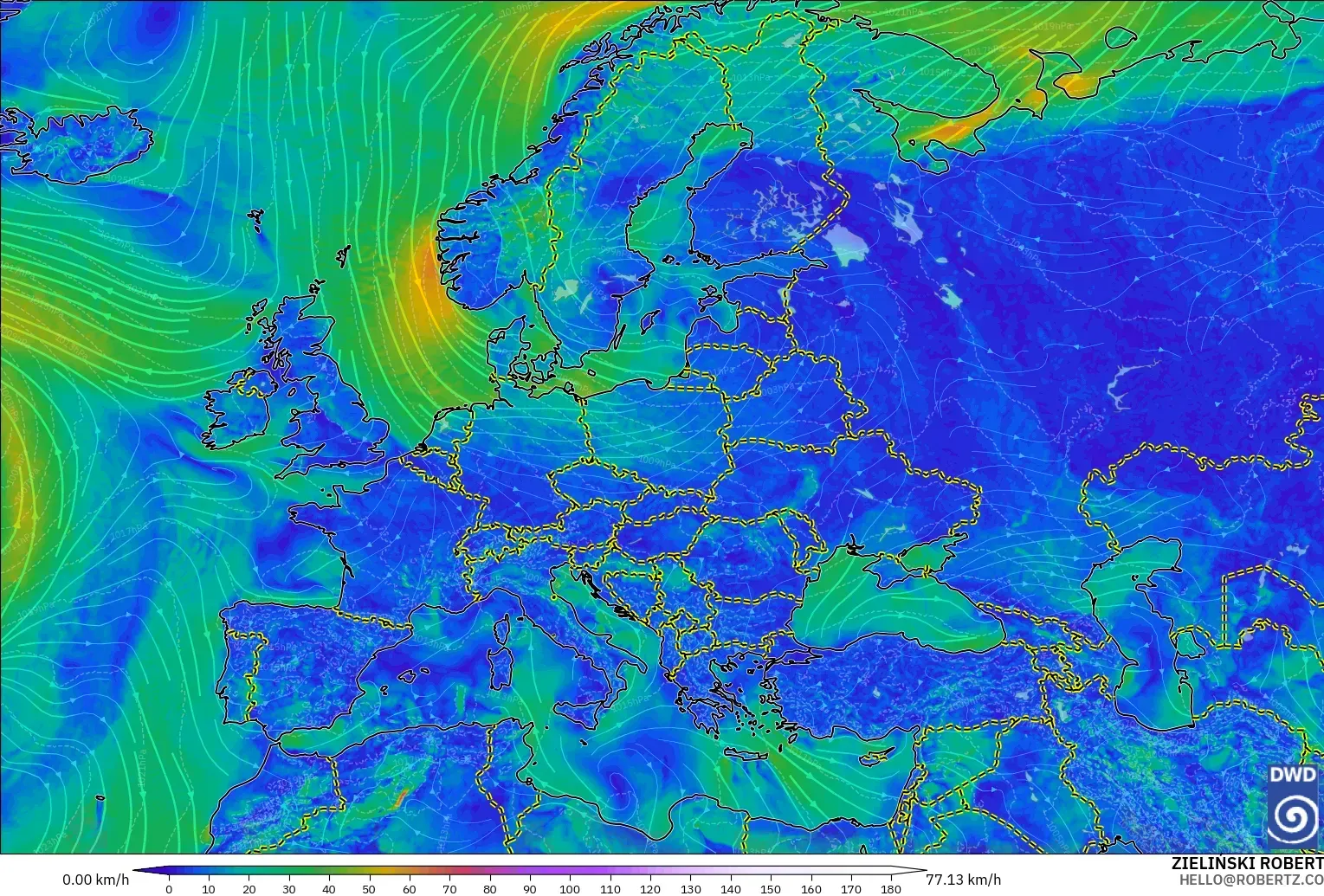 ICON modelo - Europa, Vento a 10 m