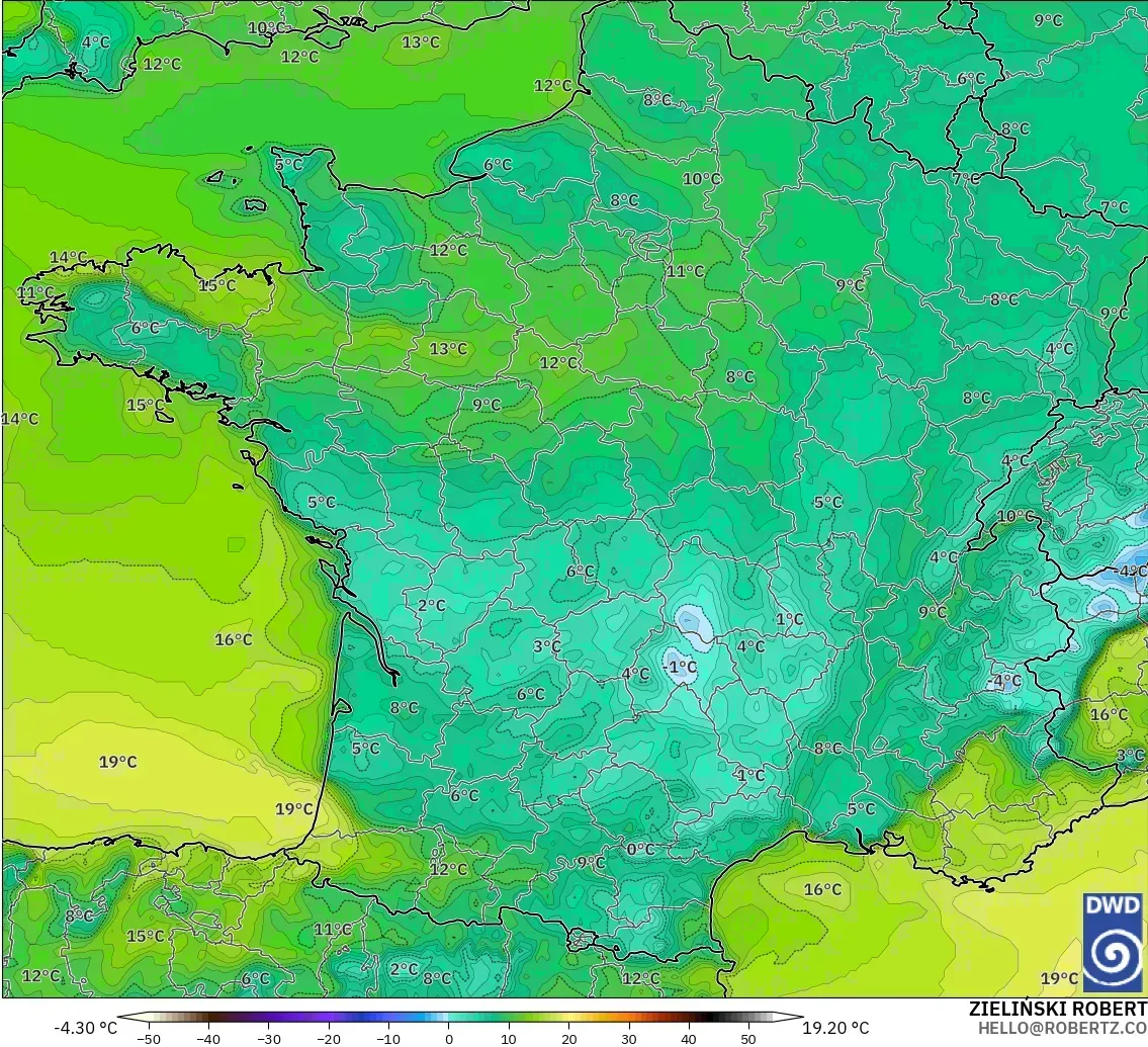 ICON modelo - França, Ponto de orvalho a 2 m
