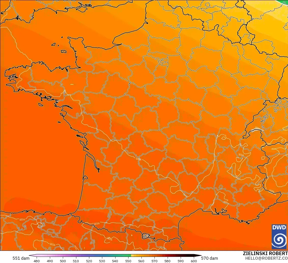 ICON modelo - França, Altura geopotencial a 500 hPa