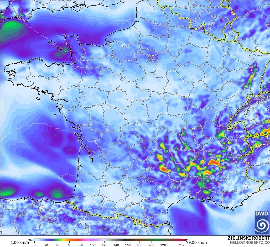 ICON modelo - França, Rajadas de vento