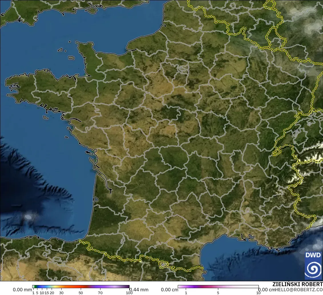 ICON modelo - França, Precipitação, nuvens e pressão