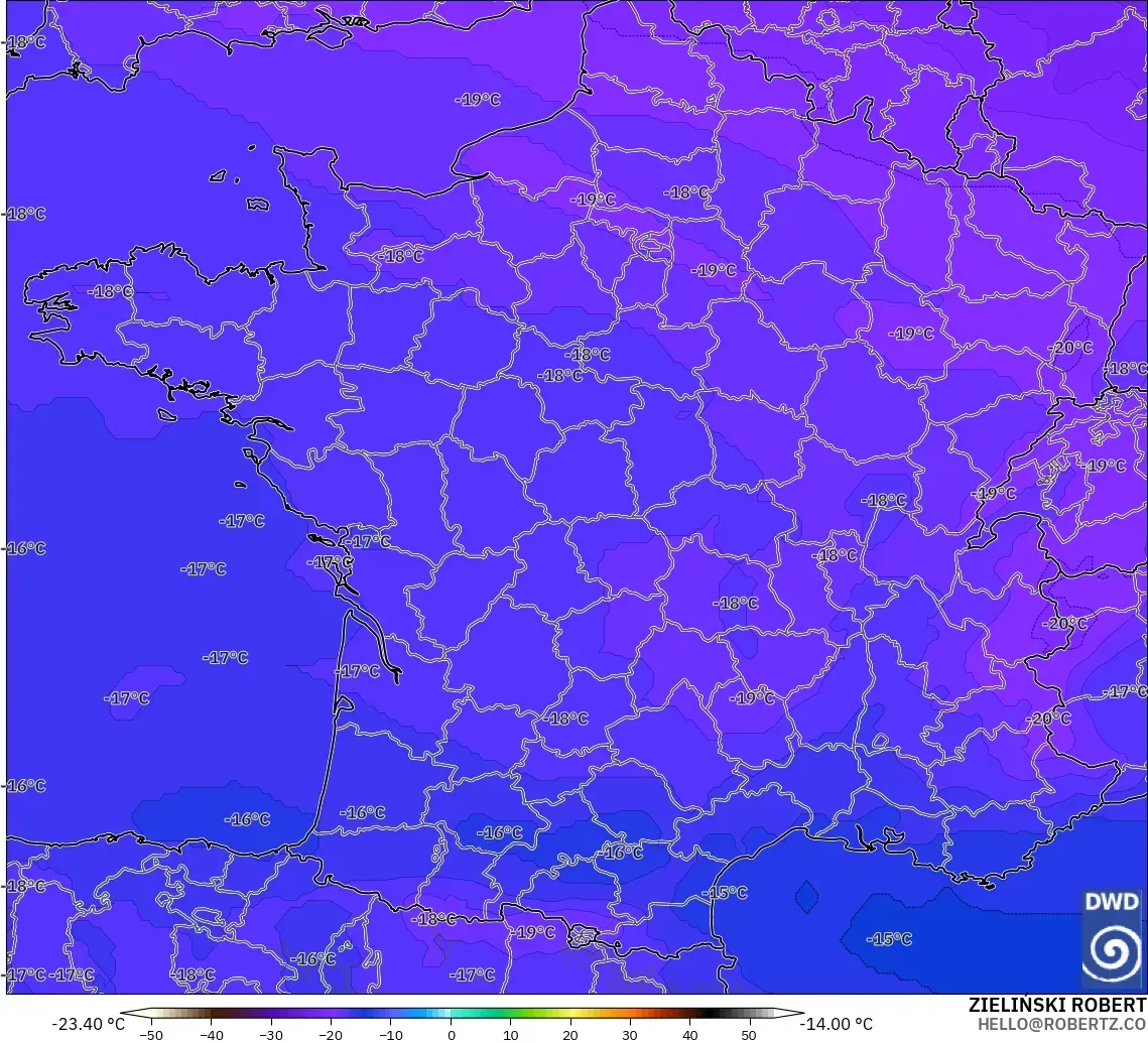 ICON modelo - França, Temperatura a 500 hPa