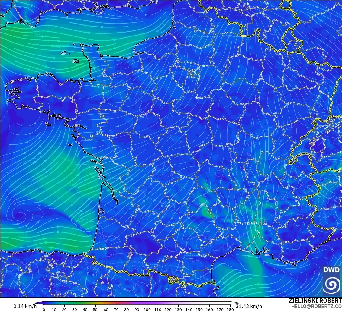 ICON modelo - França, Vento a 10 m