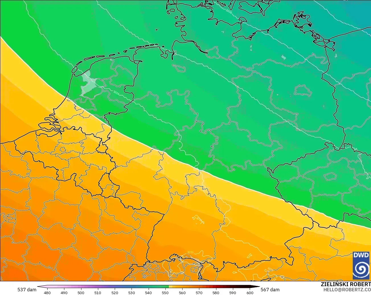 ICON modelo - Alemanha, Altura geopotencial a 500 hPa