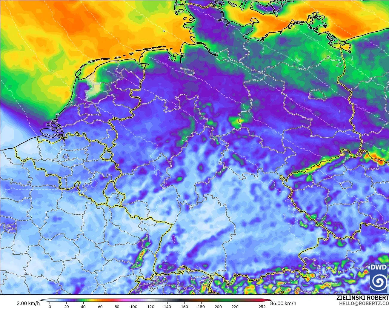 ICON modelo - Alemanha, Rajadas de Vento Máximas