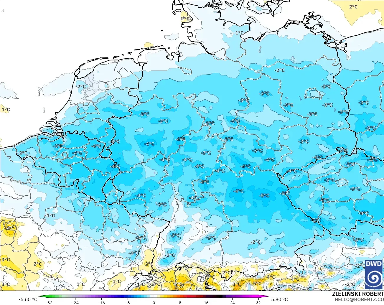 ICON modelo - Alemanha, Anomalia de temperatura a 2 m