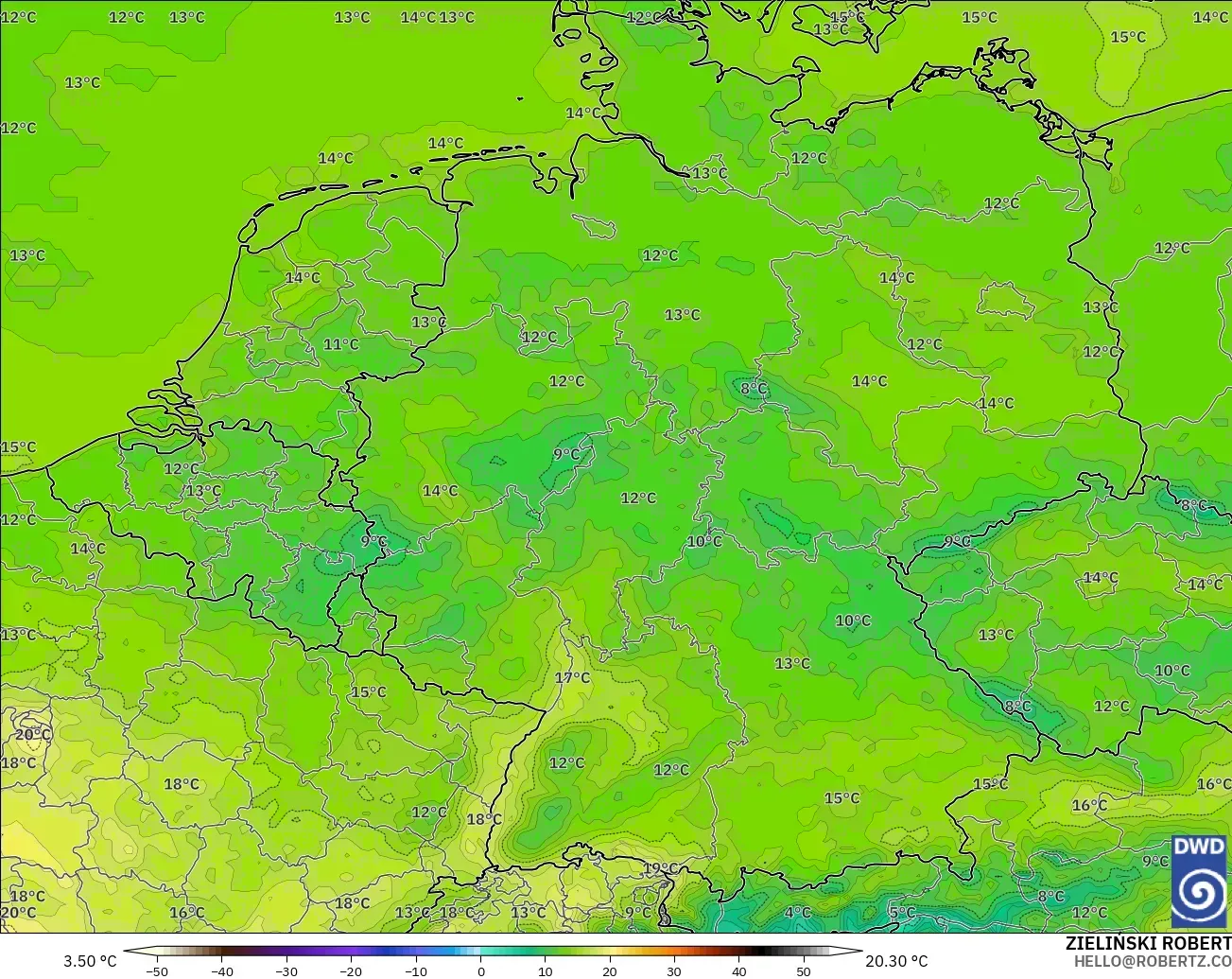 ICON modelo - Alemanha, Temperatura a 2 m
