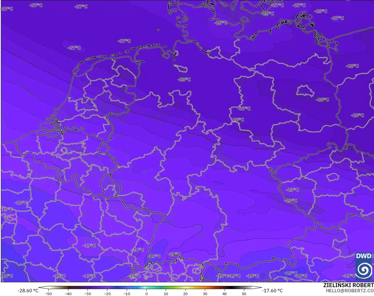 ICON modelo - Alemanha, Temperatura a 500 hPa