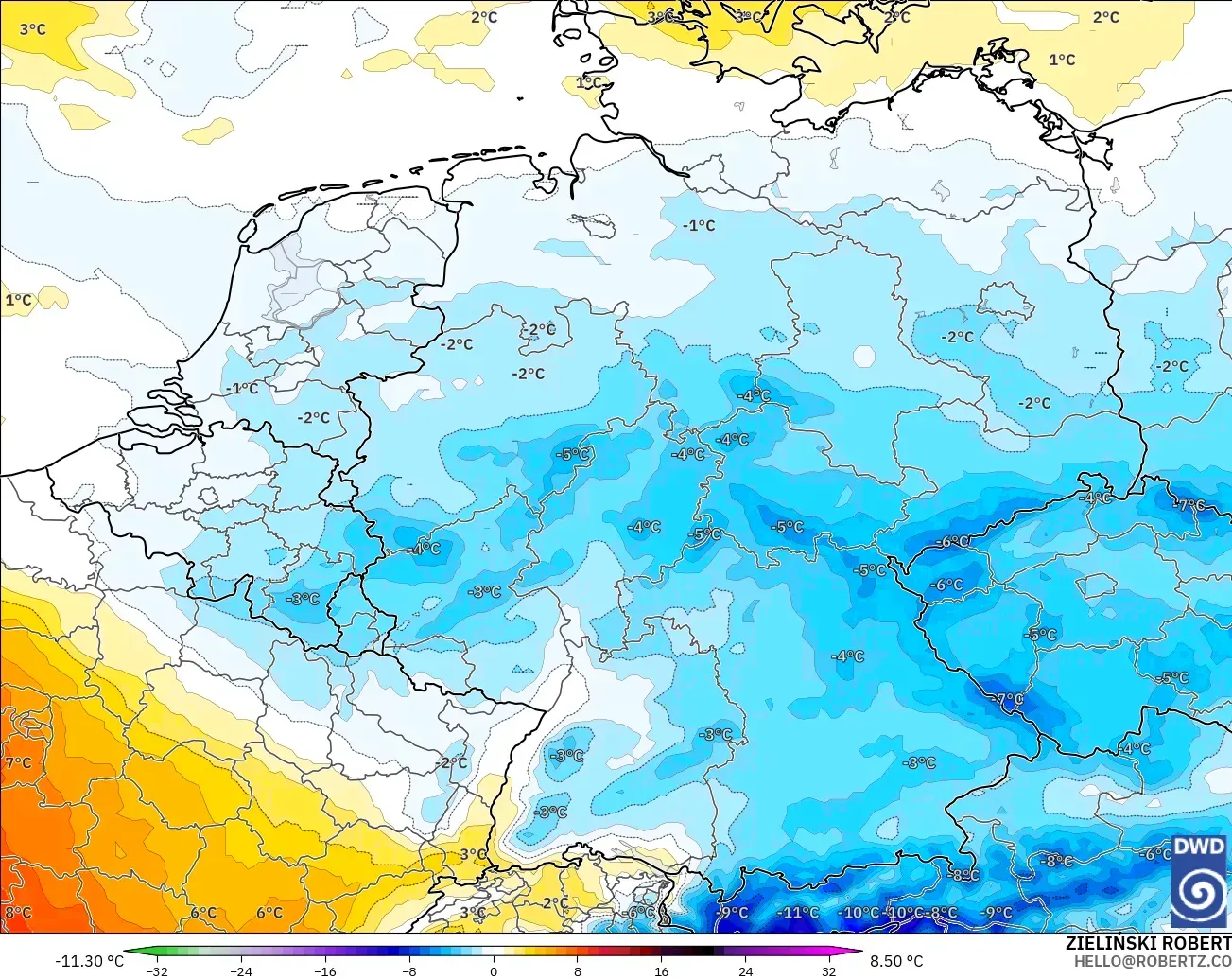 ICON modelo - Alemanha, Anomalia de temperatura a 850 hPa