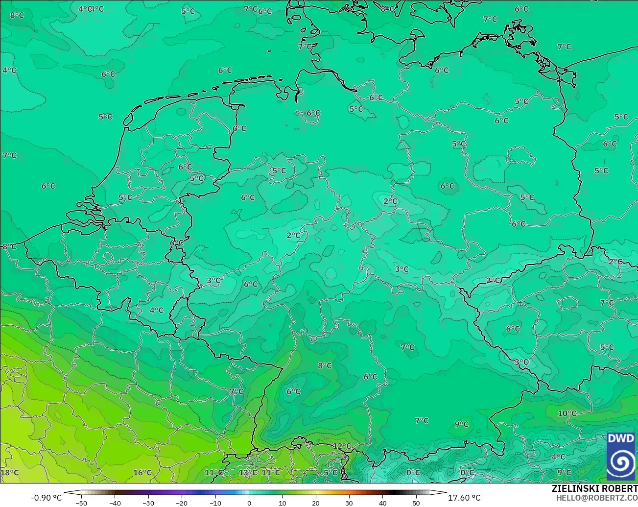 ICON modelo - Alemanha, Temperatura a 850 hPa