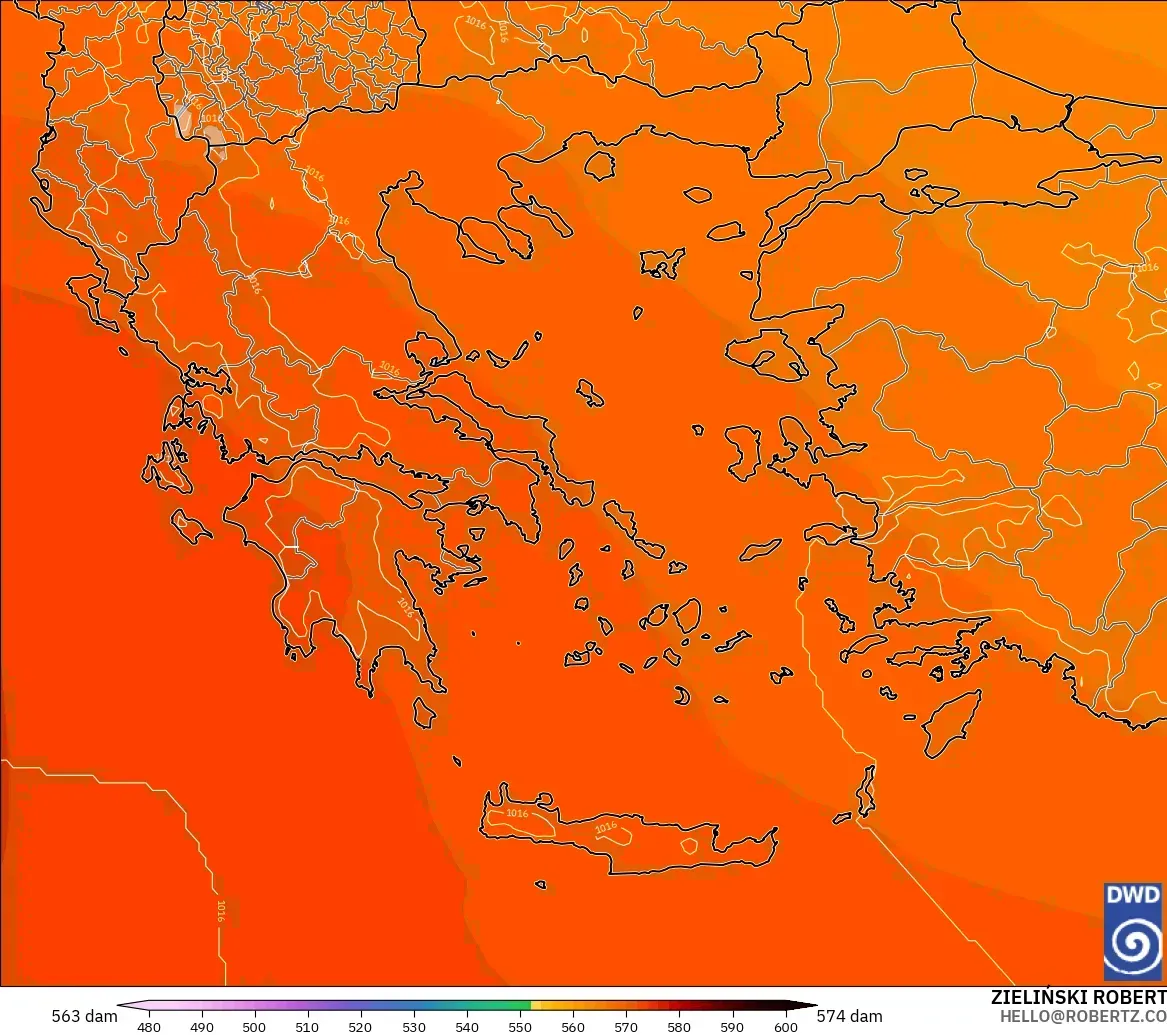 ICON modelo - Grécia, Altura geopotencial a 500 hPa