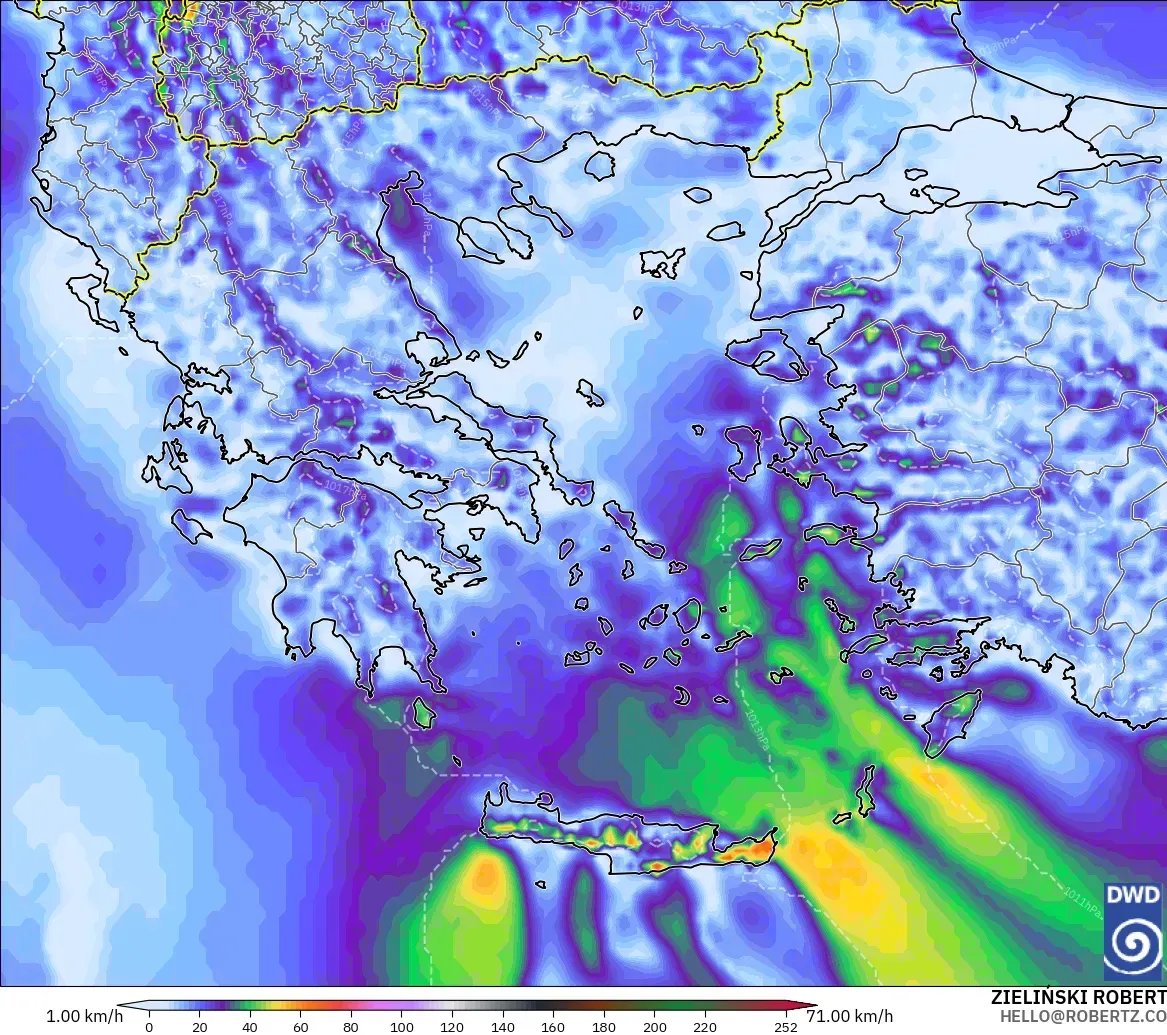 ICON modelo - Grécia, Rajadas de vento