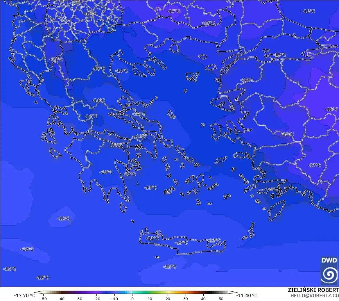 ICON modelo - Grécia, Temperatura a 500 hPa