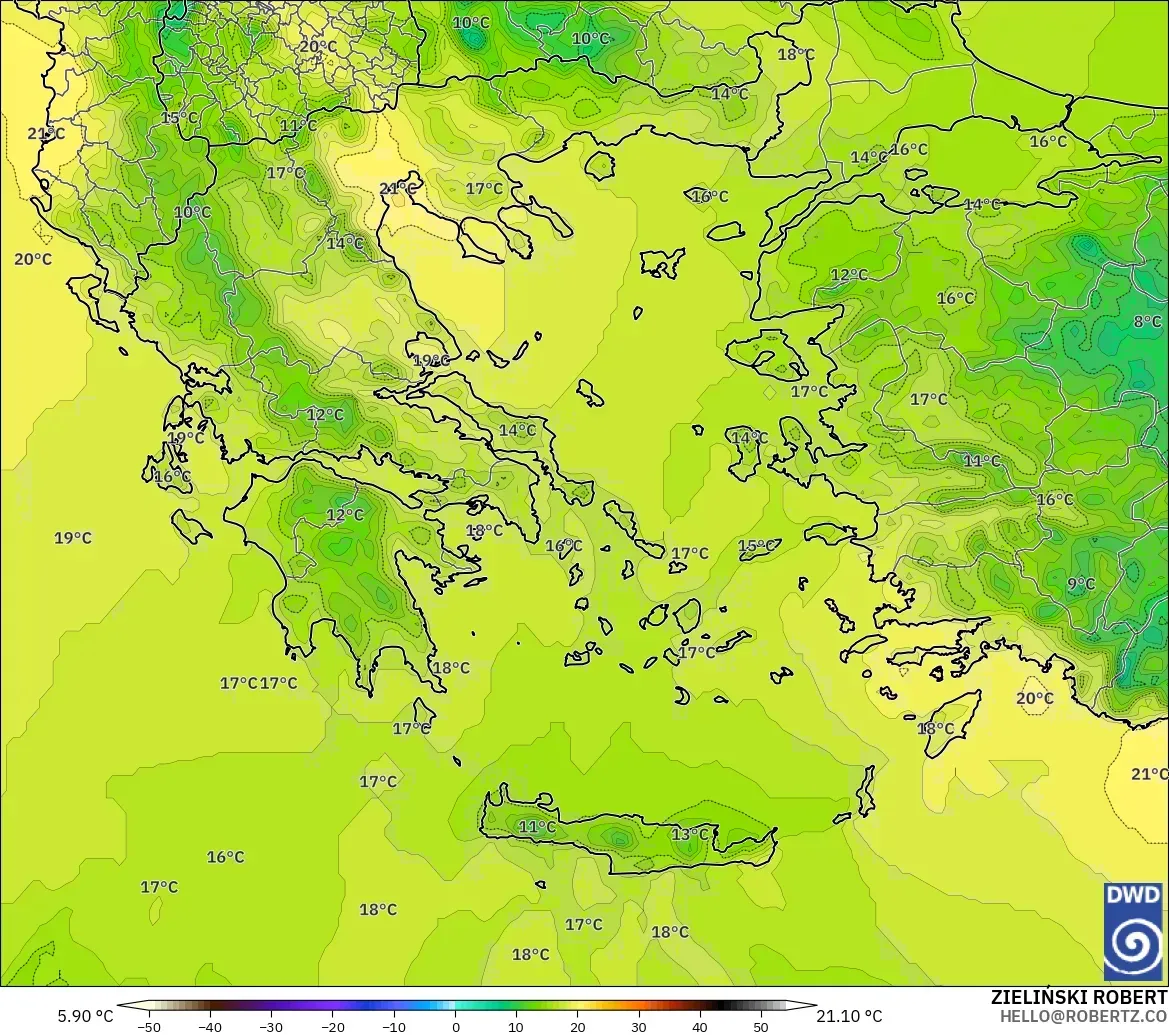 ICON modelo - Grécia, Temperatura a 850 hPa