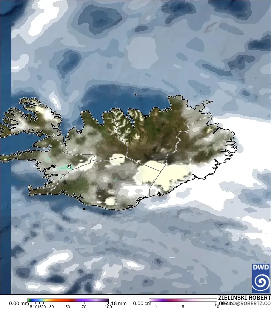 ICON modelo - Islândia, Precipitação, nuvens e pressão
