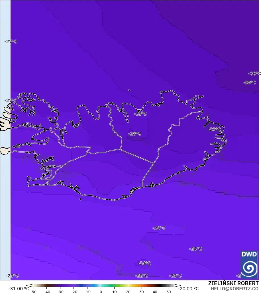 ICON modelo - Islândia, Temperatura a 500 hPa