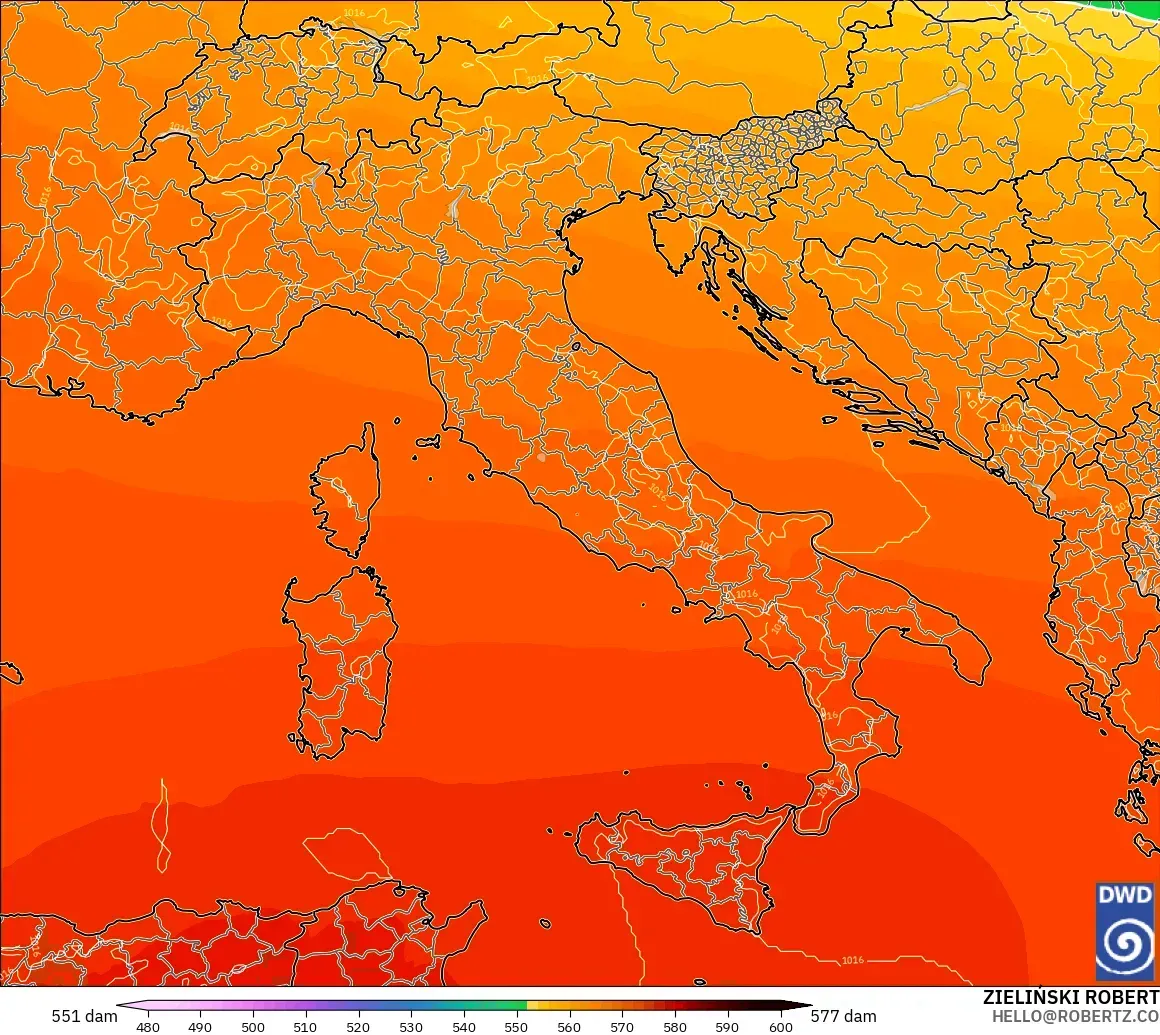 ICON modelo - Itália, Altura geopotencial a 500 hPa