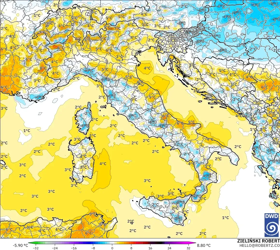 ICON modelo - Itália, Anomalia de temperatura a 2 m