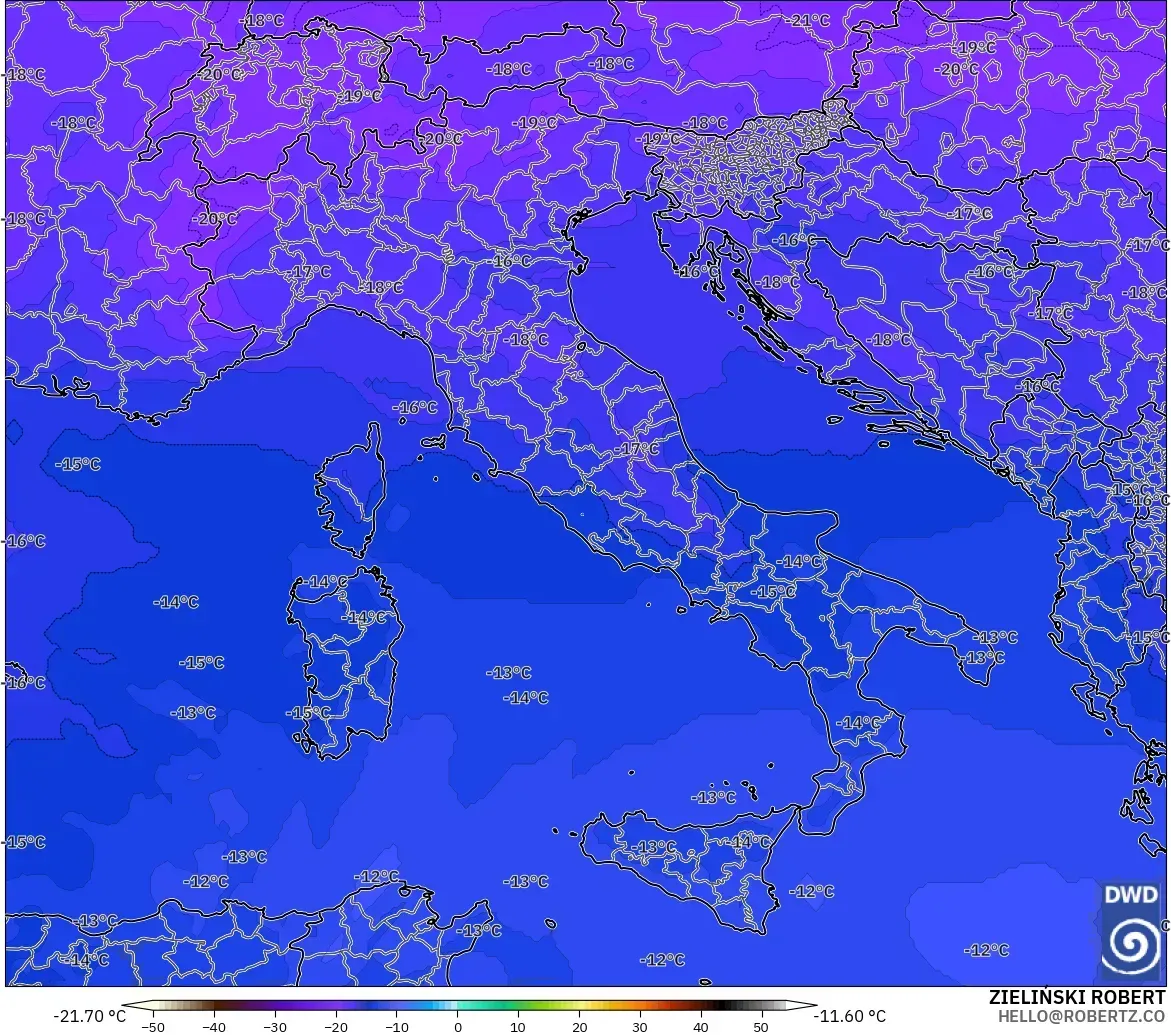ICON modelo - Itália, Temperatura a 500 hPa