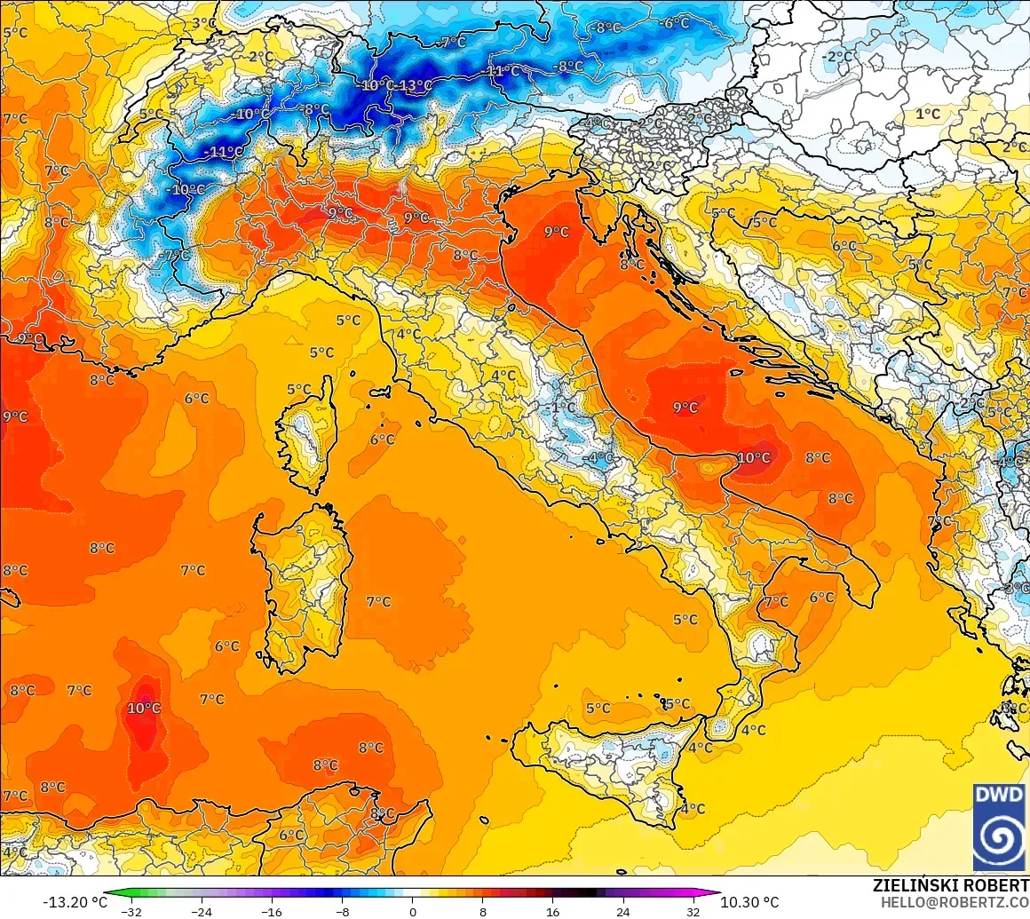 ICON modelo - Itália, Anomalia de temperatura a 850 hPa