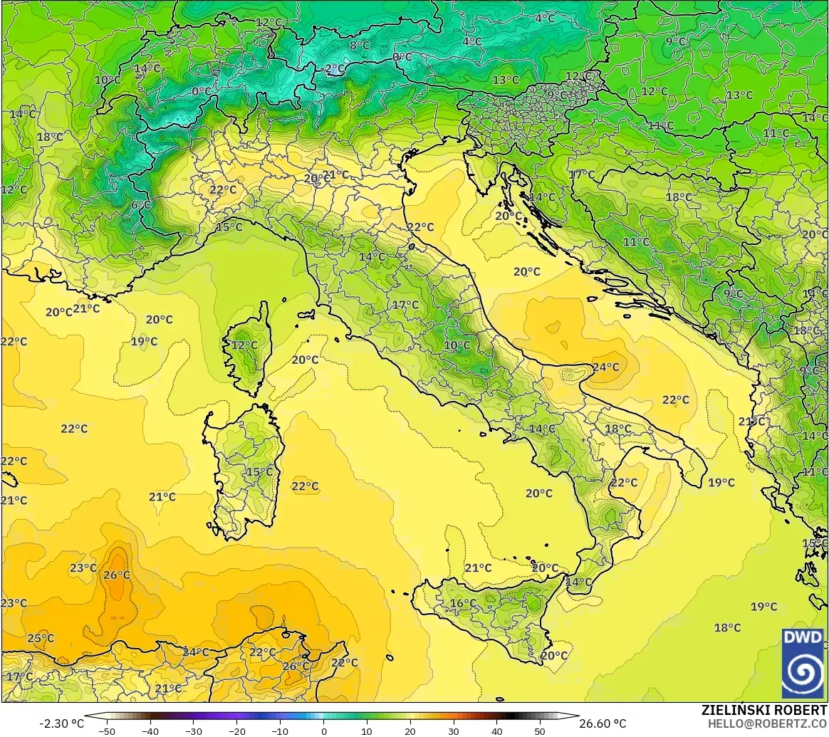 ICON modelo - Itália, Temperatura a 850 hPa