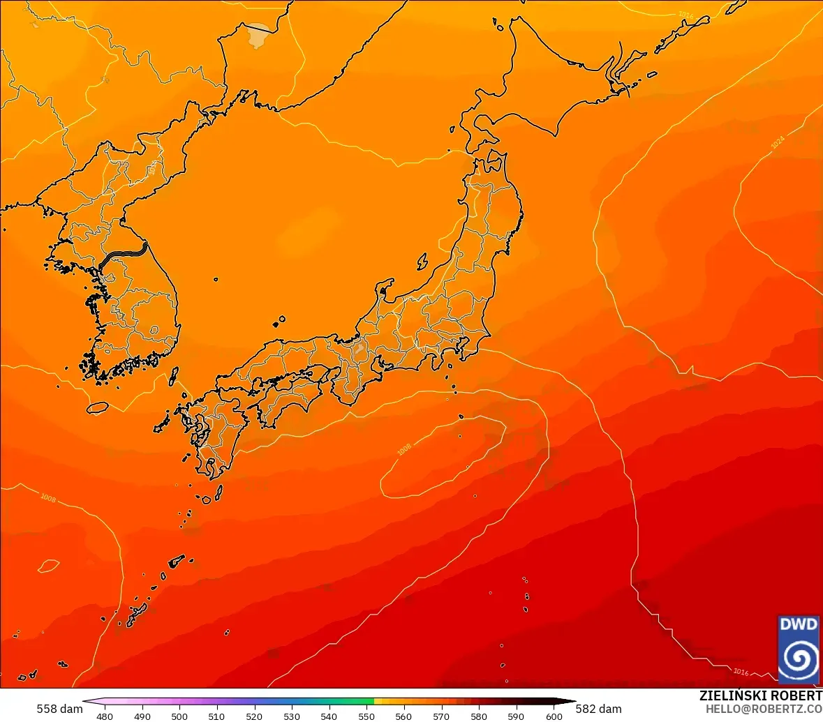 ICON modelo - Japão, Altura geopotencial a 500 hPa