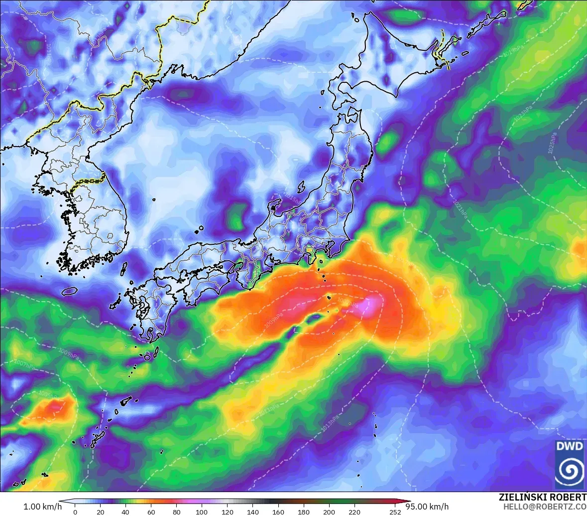 ICON modelo - Japão, Rajadas de Vento Máximas