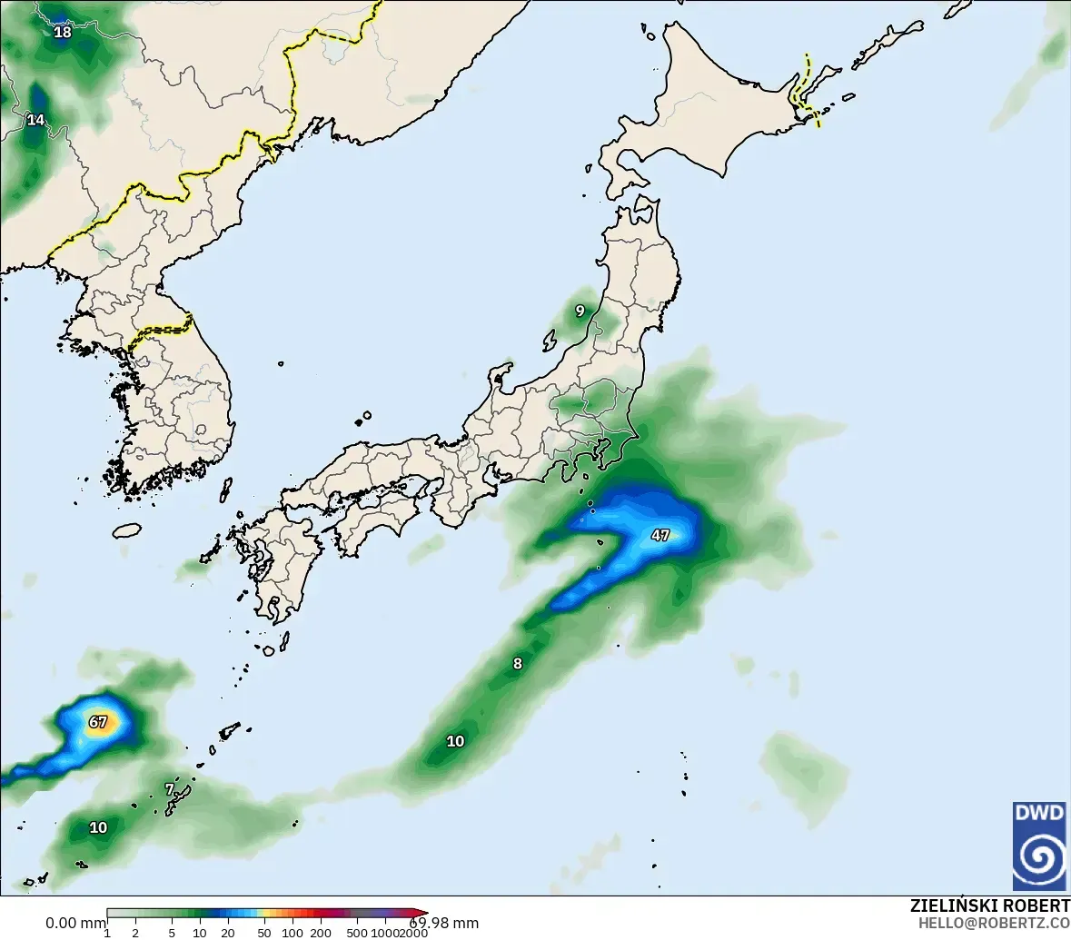 ICON modelo - Japão, Acúmulo de precipitação
