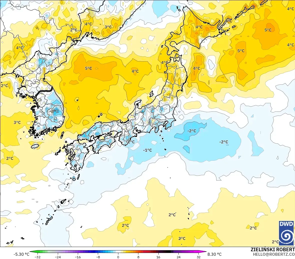 ICON modelo - Japão, Anomalia de temperatura a 2 m
