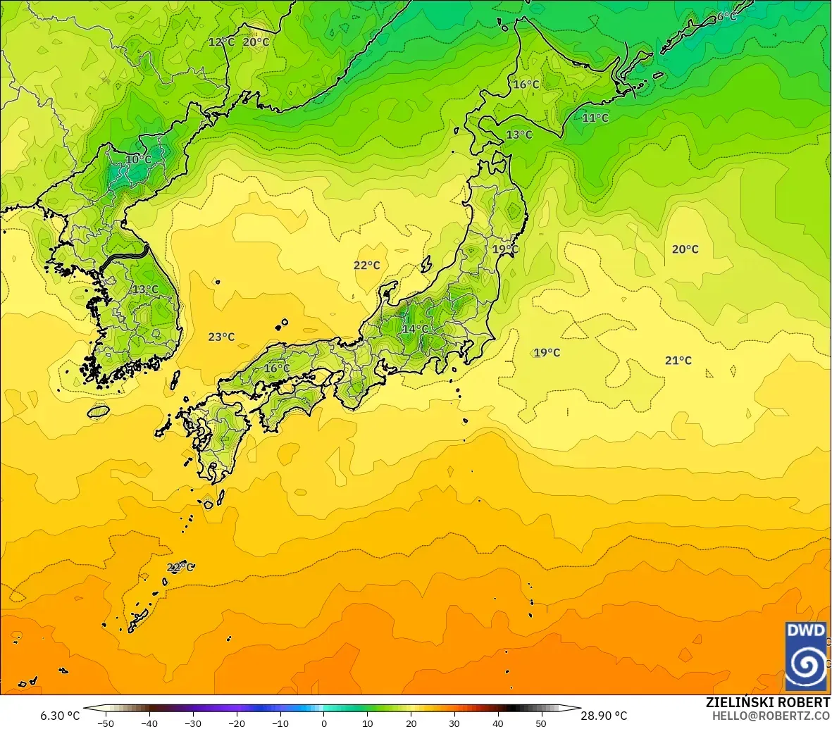 ICON modelo - Japão, Temperatura a 2 m