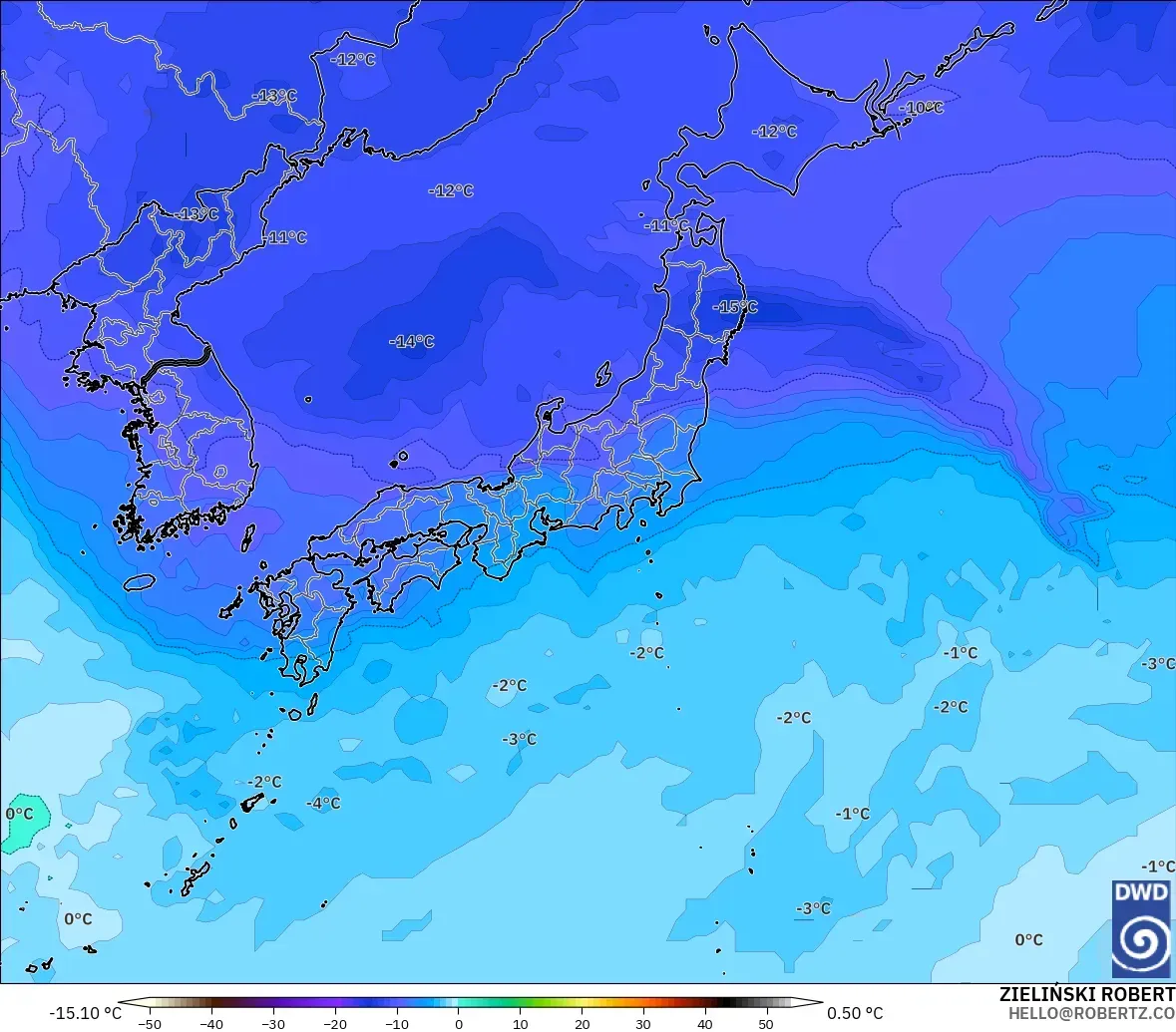 ICON modelo - Japão, Temperatura a 500 hPa
