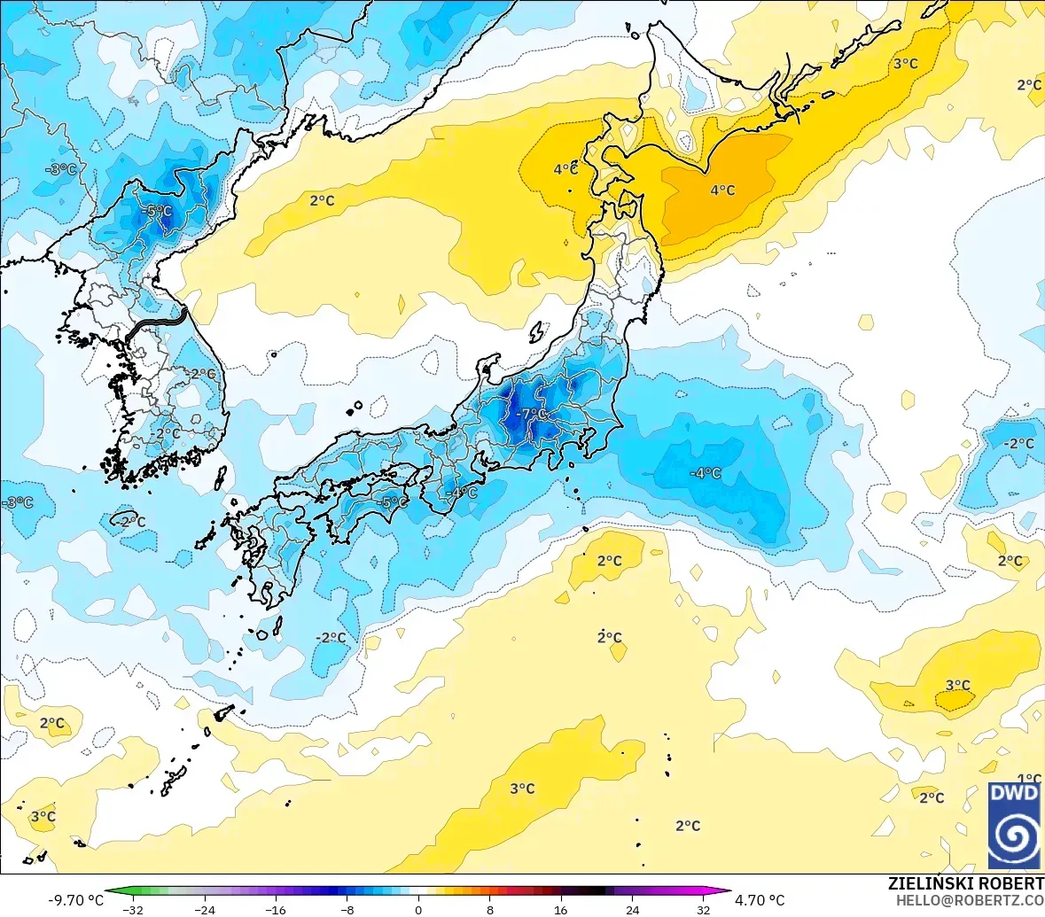 ICON modelo - Japão, Anomalia de temperatura a 850 hPa
