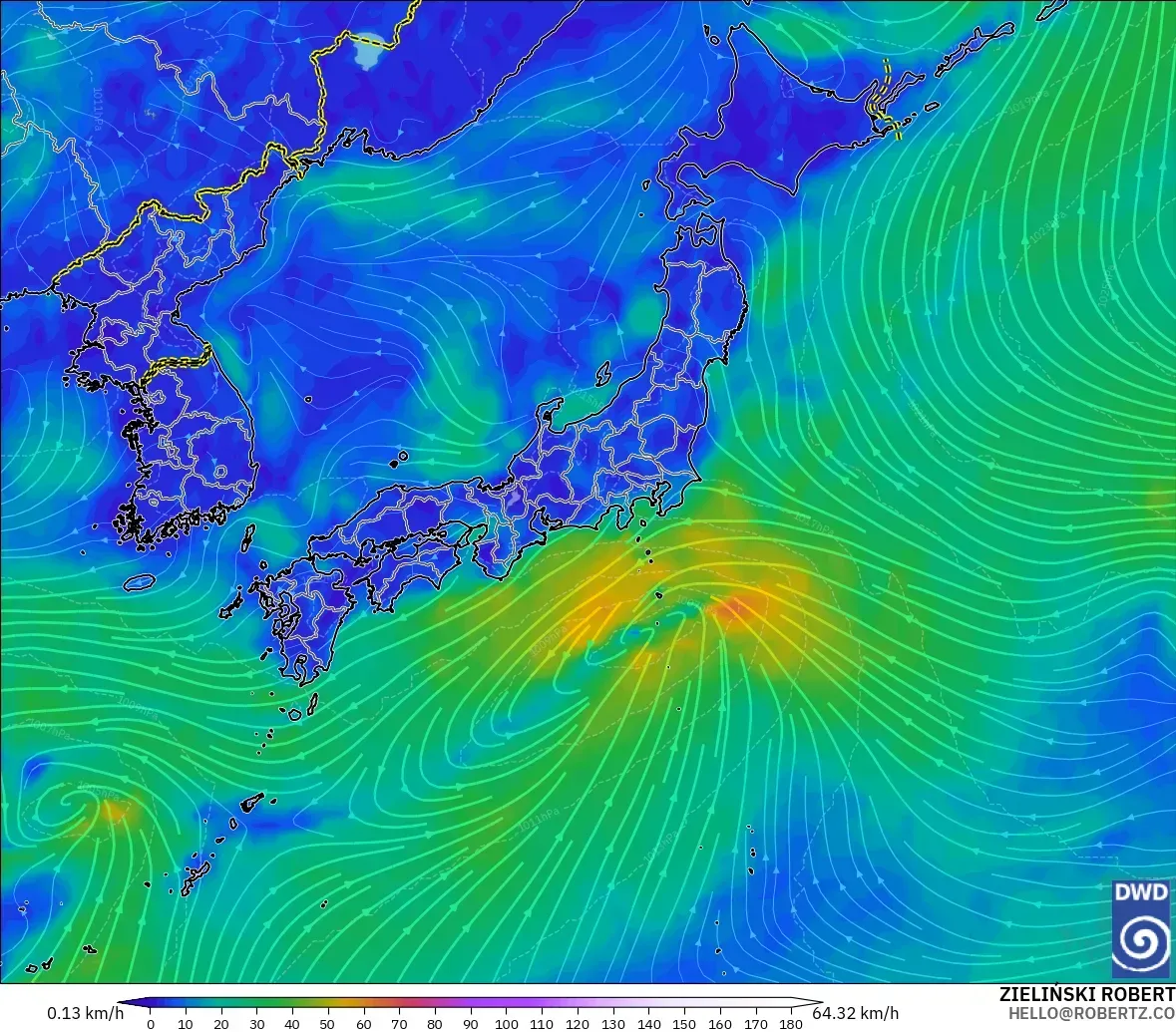 ICON modelo - Japão, Vento a 10 m
