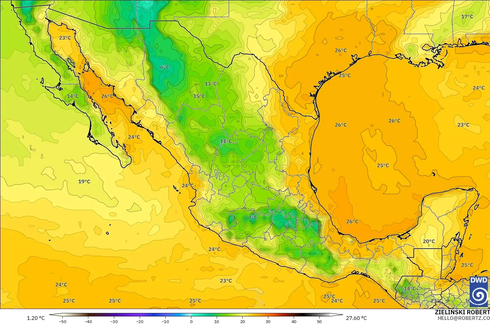 ICON modelo - México, Ponto de orvalho a 2 m