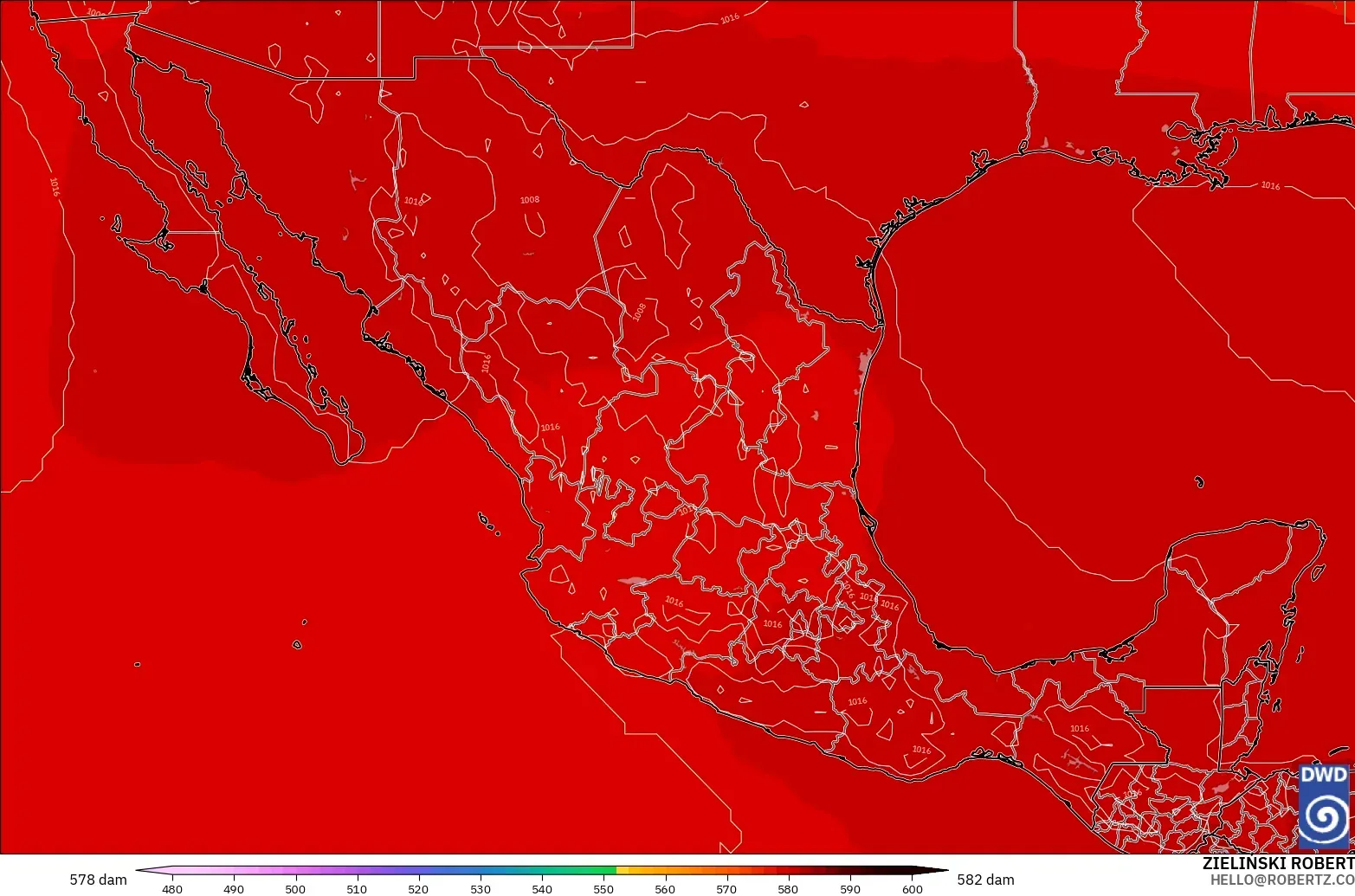 ICON modelo - México, Altura geopotencial a 500 hPa