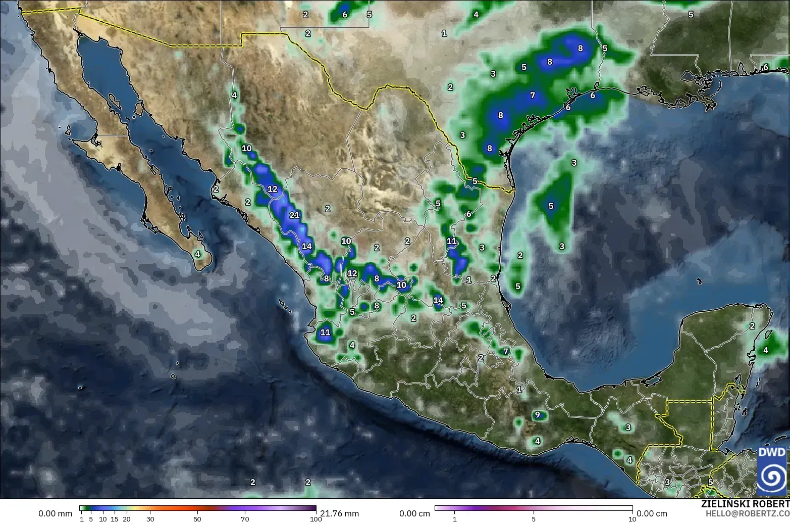 ICON modelo - México, Precipitação, nuvens e pressão