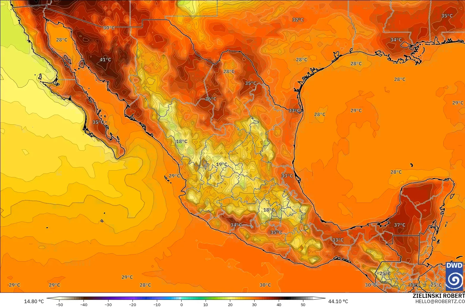 ICON modelo - México, Temperatura a 2 m